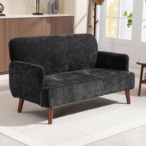 2 seater sofa in velvet fabric with padding and wooden legs, black