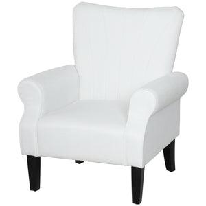 Modern fabric accent chair with wooden legs, cream white