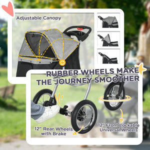 3-Wheel Foldable Small Dog Stroller with Adjustable Canopy, Grey