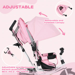 6 in 1 Toddler Tricycle with Parent Handle, Pink