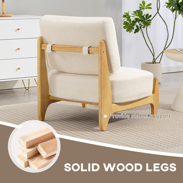 Occasional armchair with rubberwood frame, wide seat, cream white