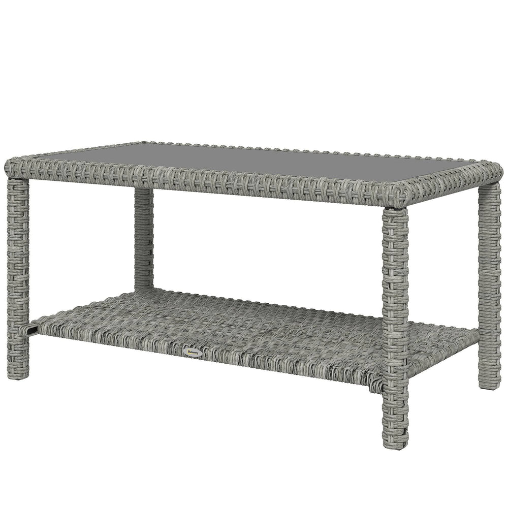 Outdoor Wicker Coffee Table with Glass Top, Dark Grey
