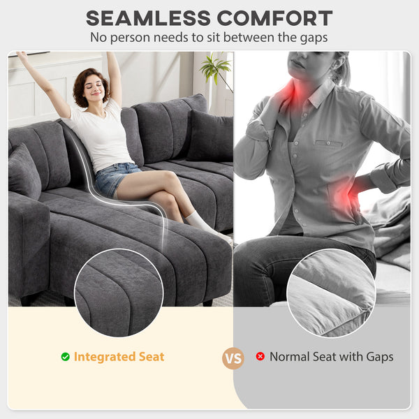 Sectional sofa with integrated seat, removable chaise longue, 2 cushions, gray