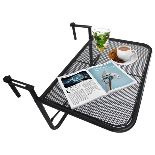 Adjustable metal balcony table, rectangular serving table, black