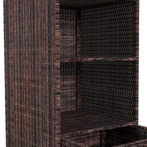 Outdoor storage cabinet in woven rattan with drawer, brown