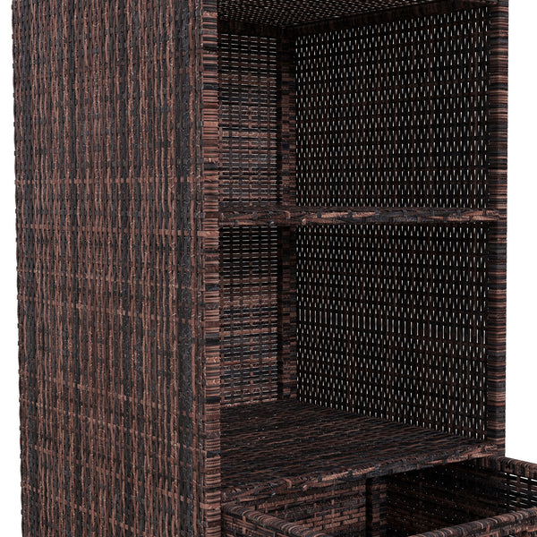 Outdoor storage cabinet in woven rattan with drawer, brown
