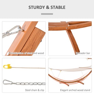 2-person hammock bed and stand set with wooden canopy, white/teak