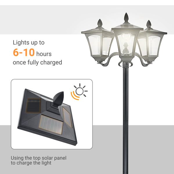 Outdoor solar street light with adjustable brightness, black