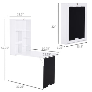 Multifunctional and space-saving folding and convertible wall-mounted desk, white and black