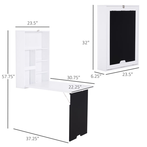 Multifunctional and space-saving folding and convertible wall-mounted desk, white and black