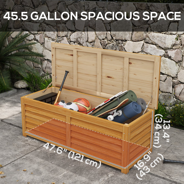176L Outdoor Wooden Storage Box with 2 Safety Hinges, Light Brown