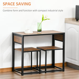 Industrial style dining table and chairs set, for 2 people, ideal for small spaces.