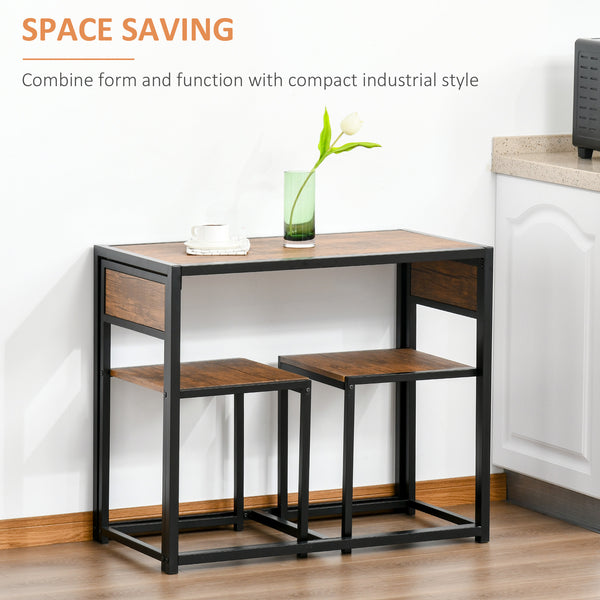 Industrial style dining table and chairs set, for 2 people, ideal for small spaces.