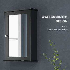 Wall-mounted medicine cabinet with mirror, door and shelves, black