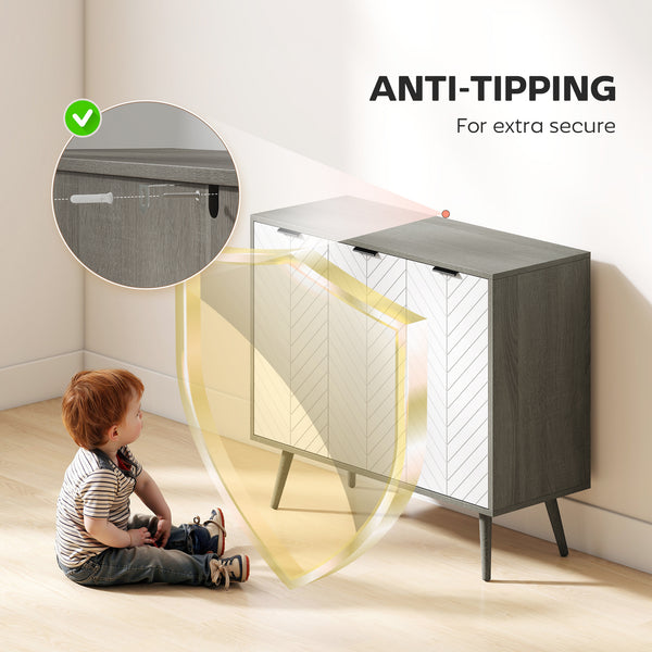 Modern sideboard with adjustable shelves and 3 doors, grey