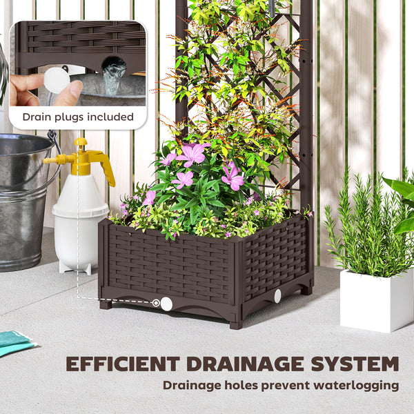 Raised Garden Bed with Trellis, Plastic Raised Bed with Drainage Holes and Drainage Plugs