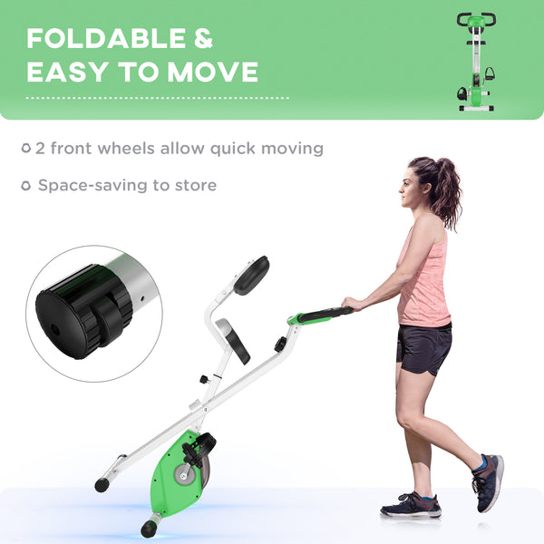 Magnetic foldable exercise bike with 8 resistance levels and LCD screen – Green and white