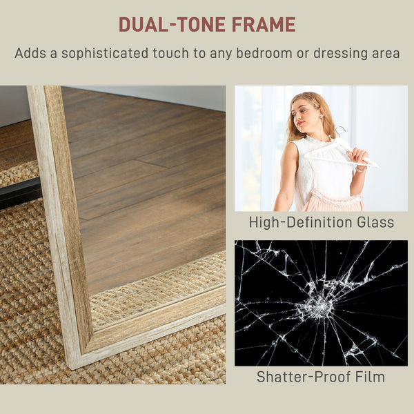 Full length standing mirror with frame, dark wood grain