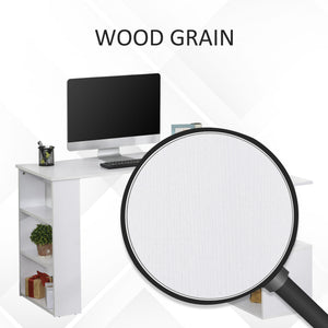47" L-shaped corner desk, 360° rotating, reversible, with storage shelf, white