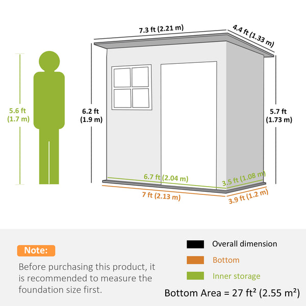 Galvanized steel garden shed with window, large lockable door and ventilation, dark grey