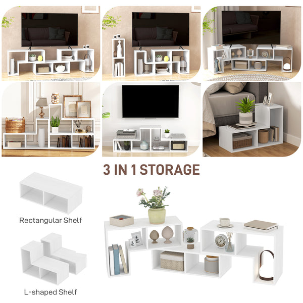 3-piece modular TV stand with 6 compartments for TVs up to 75 in. – White