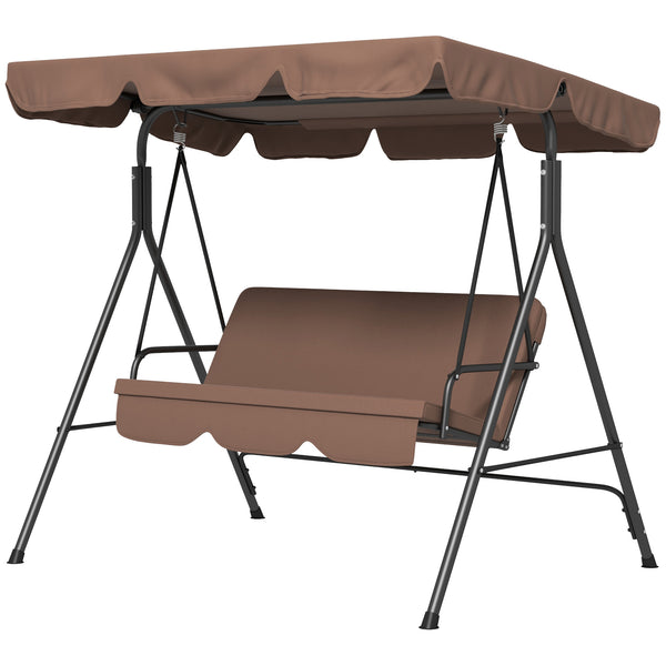 3-Seater Outdoor Porch Swing with Adjustable Canopy, Patio Swing Chair for Garden, Poolside, Backyard, Brown