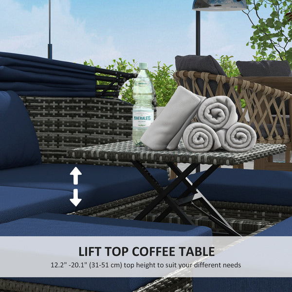 6-piece rattan patio set with canopy and lift-top coffee table