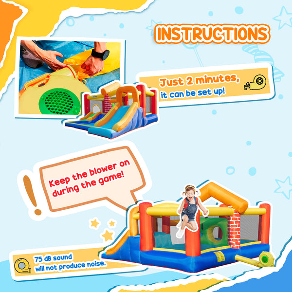 Large inflatable castle with 2 slides, trampoline, inflatable pool