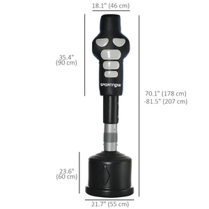 Freestanding, height-adjustable punching bag with fillable base, wrapped in polyurethane