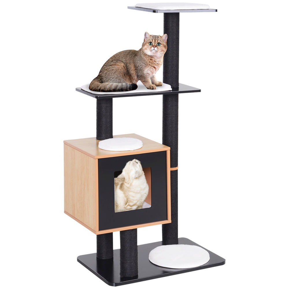47.2" Cat Tree, Scratching Post, House with Sisal and Carpet, Black