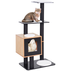 47.2" Cat Tree, Scratching Post, House with Sisal and Carpet, Black