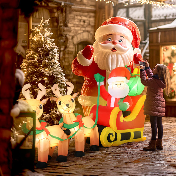 8ft Santa Claus with Sleigh and Reindeer Christmas Inflatables