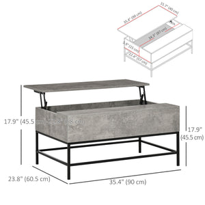 Lift-top coffee table with hidden storage compartment, gray