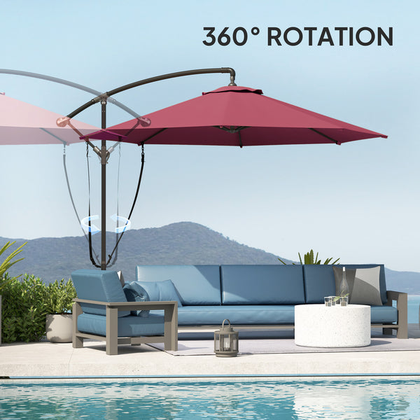 9.5-foot cantilever parasol with wind protection strap and cover, red