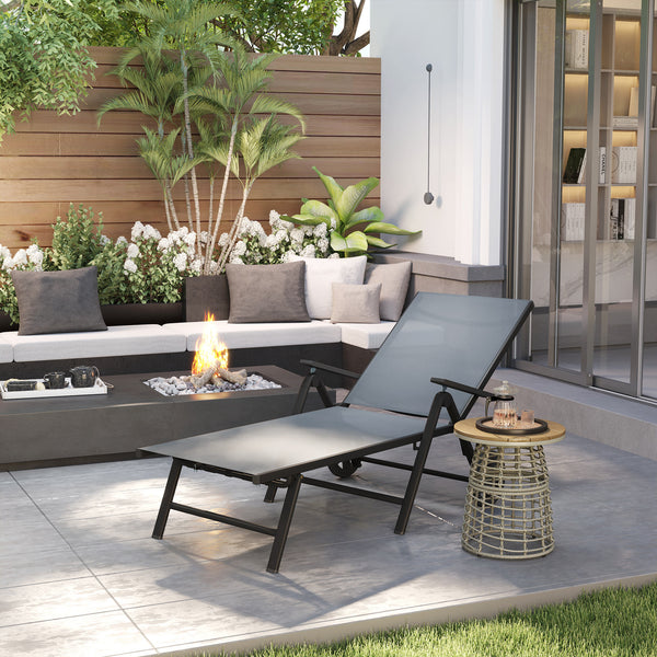 5-level adjustable outdoor lounge chair with 2 casters, gray