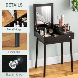 Dressing table with folding mirror and 2 drawers, black