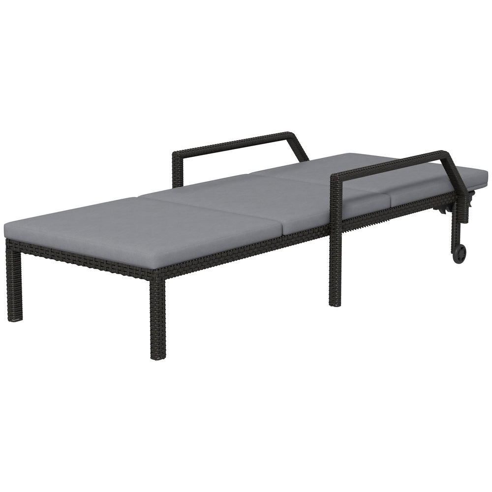 Rattan chaise longue with 5-position adjustable backrest, light grey