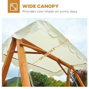 Swing seat with canopy, wooden outdoor bench for garden, natural wood