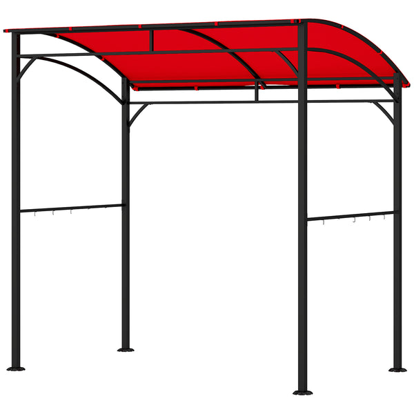 Barbecue shelter with steel frame and hooks, burgundy red