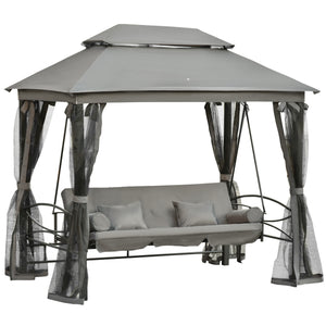 Convertible swing chair for 3 people with canopy, dark grey