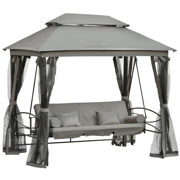 Convertible swing chair for 3 people with canopy, dark grey