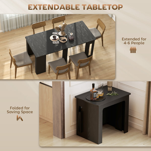 Extendable dining table for small spaces, seats up to 6, aged black