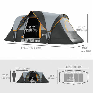 Family tent for 5-6 people with lighting hook, carrying bag, cream color