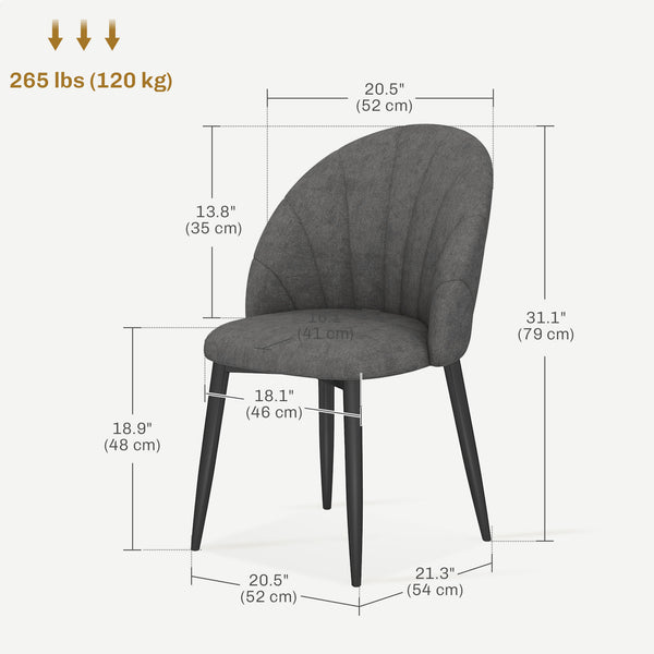 Set of 4 modern upholstered chairs with metal legs, dark grey