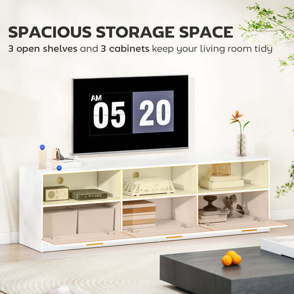 TV stand with 3 cabinets and 3 open shelves, for TVs up to 85 inches, white