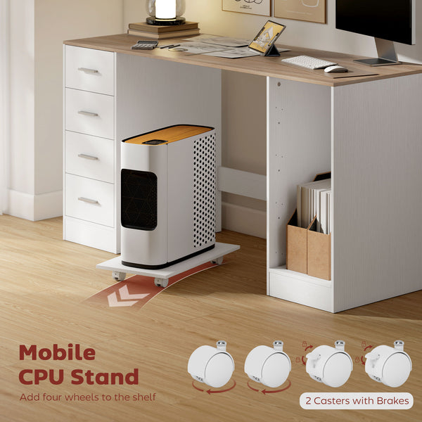 Desk with 4 reversible drawers and mobile PC stand, white