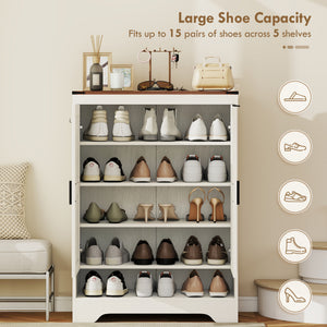 5-Tier Shoe Rack for 15 Pairs, Farmhouse Style, White