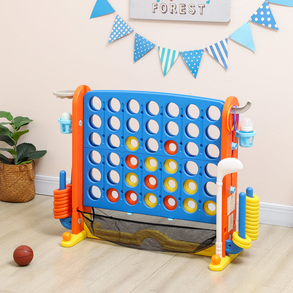 Giant Connect 4 game, 4 in 1 for children with basketball, ring toss and golf