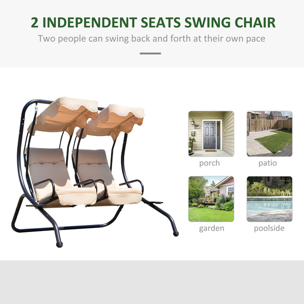 Deluxe Outdoor Metal Swing 2 Seater Separate with Canopy and Cushions - Beige