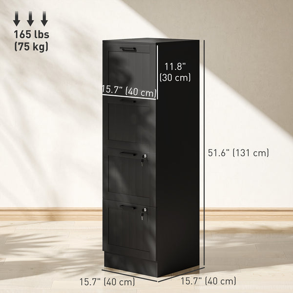 4-Drawer Filing Cabinet with Lock, Office Storage Cabinet with Adjustable Hanging Bars for A4 Files, Black